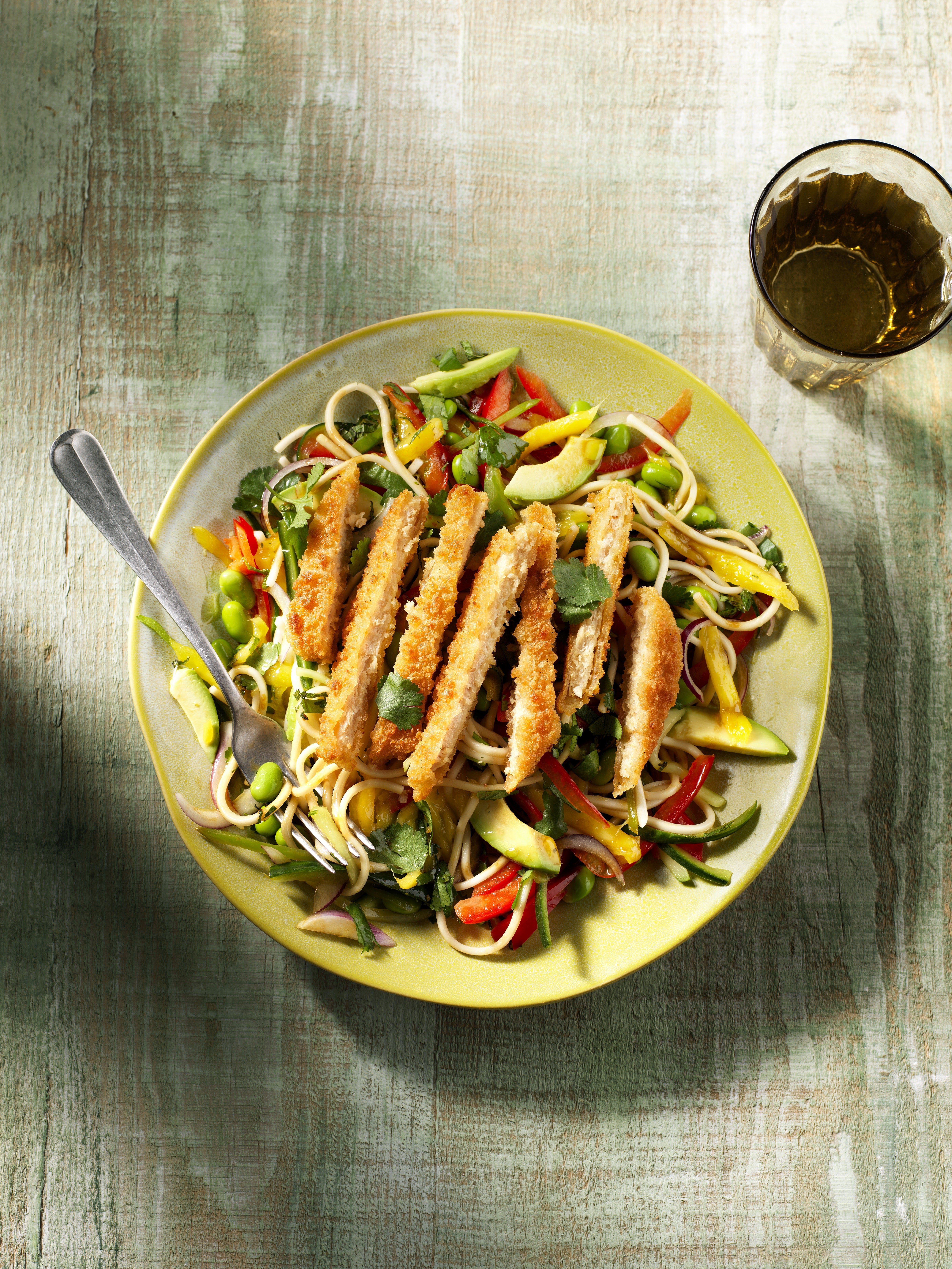 Noodle Salad with Vegan Schnitzel