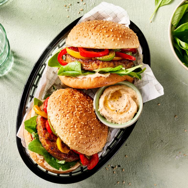 Hummus and Grilled Bell Pepper Burger Hummus and Grilled Bell Pepper Burger