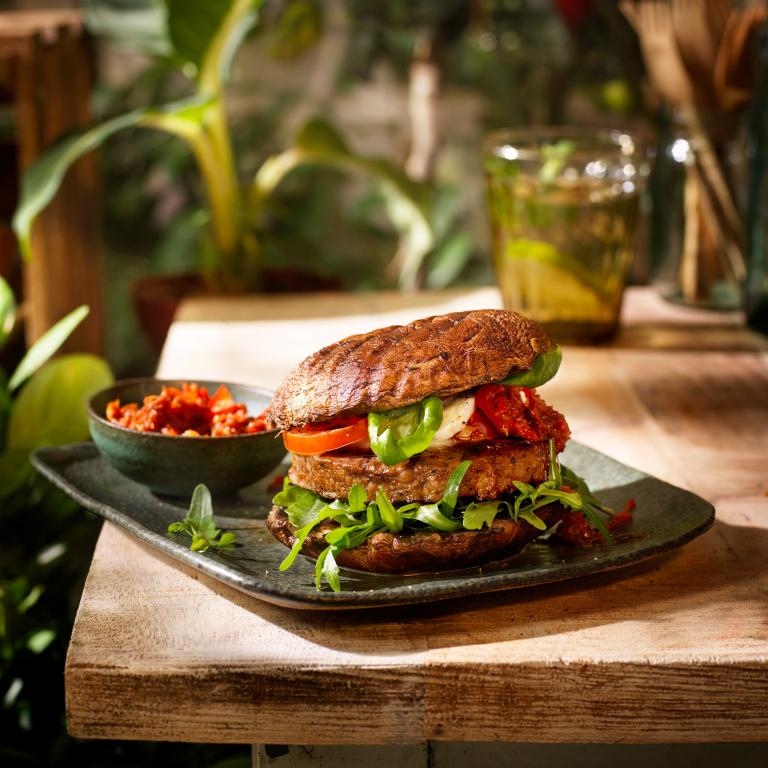 Sensational BBQ Portobello Spicy "Caprese" Burgers Sensational BBQ Portobello Spicy "Caprese" Burgers
